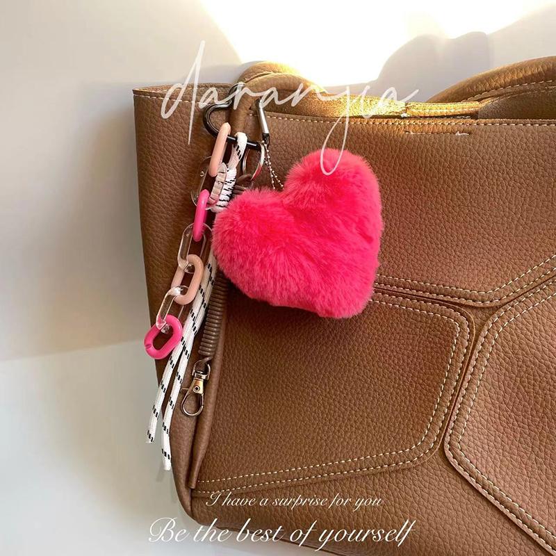 Пушистый леопардовый брелок в форме сердца, плетеная веревка, брелок для сумки, подвеска, простые универсальные аксессуары для украшения сумки