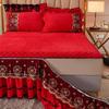 Luxury Euro Crystal Velvet Gold Lace Ruffles Quilted Zipper Removable Bed Skirt Mattress Cover Bedspread Pillowcases Bedding Set