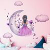 2Pcs Wall Decal Waterproof Decorative No Residue Fashion Butterfly Little Girl Moon Clouds Printed Household Supplies