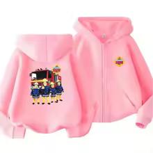 Firefighter Sam Animation Children Zip Black Pink Girl Hoodie Boy Tops Casual Sweatshirt Kids Autumn Trendy Outerwear Outdoors