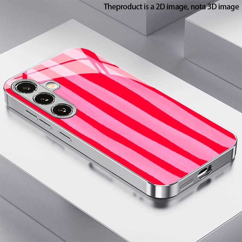 Красные Розовые Вертикальные Полосы 2D Чехол для Телефона для Samsung S26 S25 S24 S23 S22 S21 S20 A56 A36 A16 Электрооцинкованный Стеклянный Защитный Чехол