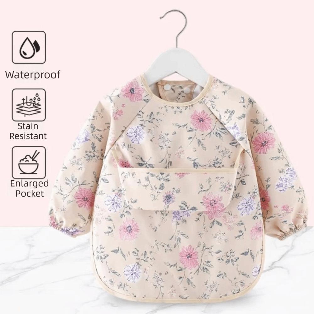 Adjustable Toddler Long Sleeve Apron Soft Baby Rice Pocket Smock Child Feeding Bib Meal Eating