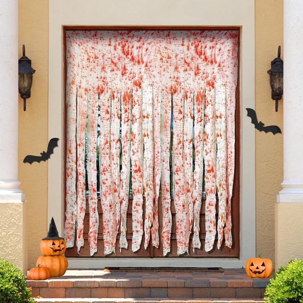 Irregular Frayed Torn Strip Scary Bloody Curtain Blood Splatter Gauze Door Hanging Ghost Festival