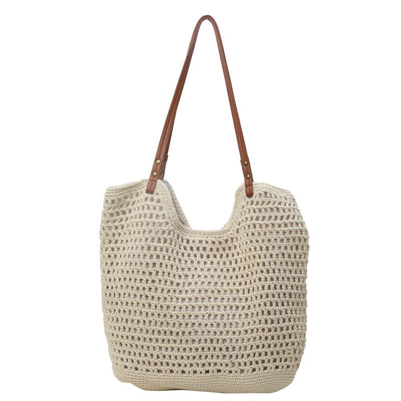 Casual Hollow Single Shoulder Cotton Thread Woven Bag New Lazy Style Hand-woven Bag Seaside Vacation Beach Bag Women's Bag