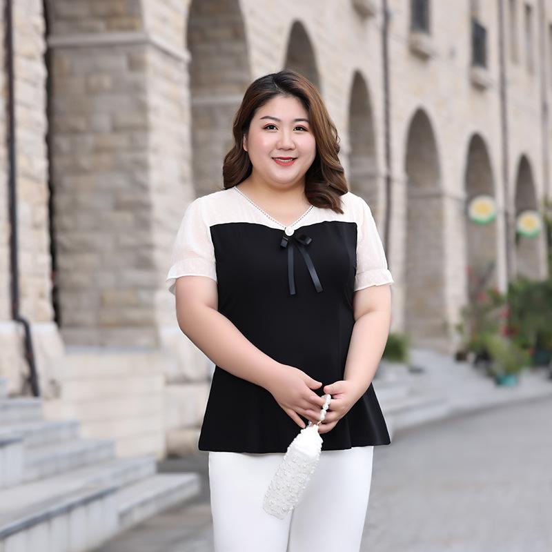 A Large-sized Stylish Chiffon Top with A V-neck Bow for Women In Summer Is Fashionable Versatile and Slimming