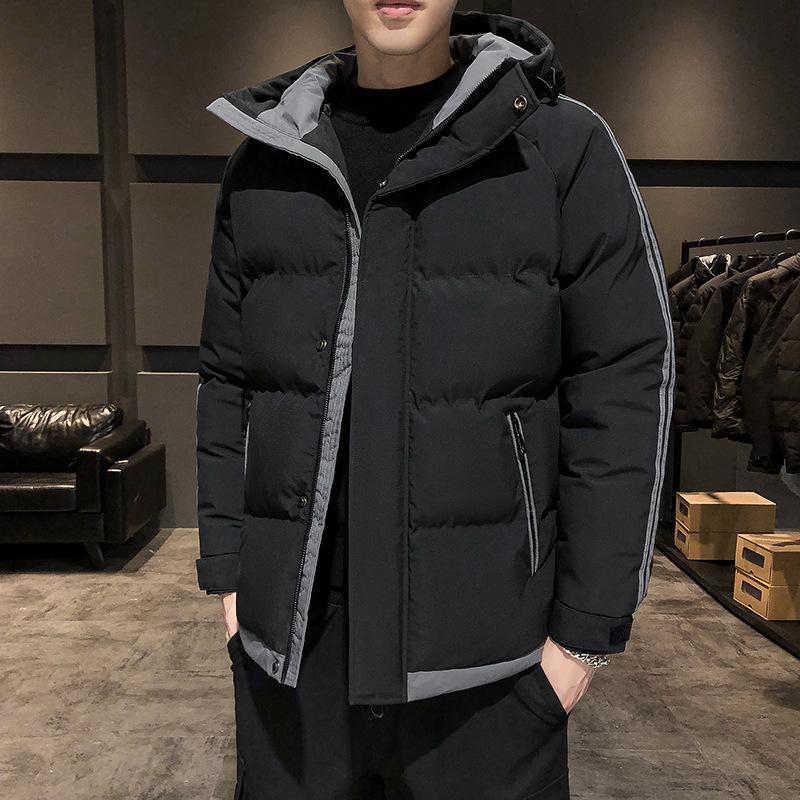Cotton Clothing Men's New Winter Hooded Striped Thickened Cotton Jacket Trendy Bread Clothing Cotton Clothing Cotton Clothing Coat Jacket Men