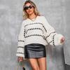 Striped Round Neck Pullover Chunky Needle Sweater Women Loose Lazy Style Long Sleeve Knit Tops