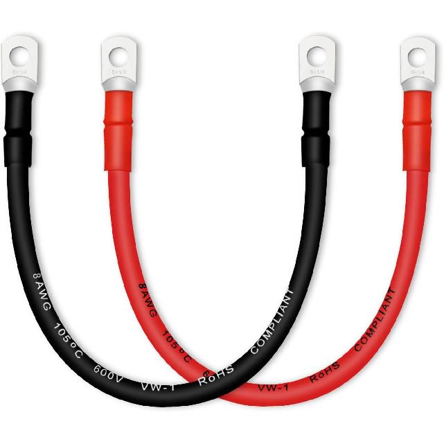 4 AWG Battery Cables with 3/8 inch Copper Terminals(2PCS 1FT)