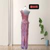 European and American heavy industry beads sexy shoulder feather hip wrap party dinner evening dress dress