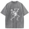 Mens Printed Tshirt Skeleton Playing Guitar Music Camisas Basicas Hombre Graphic Tshirt Mens Leisure Washed Clothes