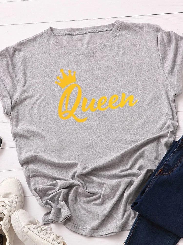 Золотая королева корона принт женская футболка короткий рукав O-образный вырез свободная женская футболка женская футболка топы одежда Camisetas Mujer