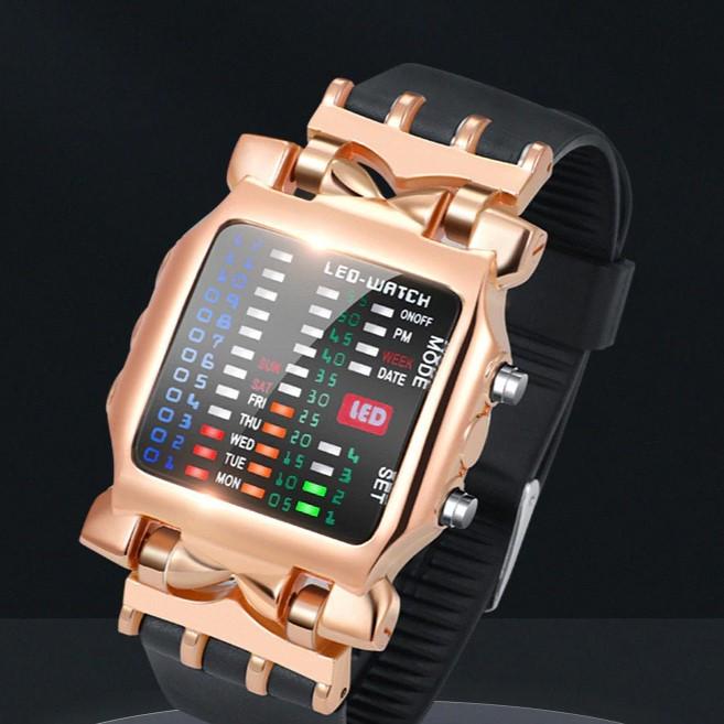 Модные бинарные спортивные часы, мужские часы с ремешком из нержавеющей стали, креативные часы со светодиодным дисплеем, водонепроницаемые цифровые наручные часы 30 м