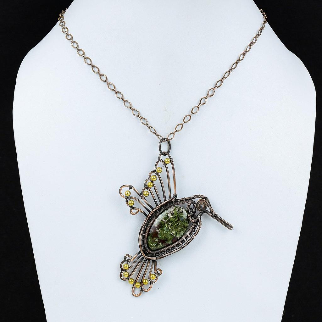 Подвеска из кровавого камня дракона, ювелирные изделия из медной проволоки, кулон с драгоценным камнем, ювелирные изделия в виде птицы, кулон ручной работы, кулон из медной проволоки, подарок для нее