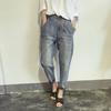 Женские джинсовые брюки большого размера с потертостями для весны/осени, студенческого стиля, свободного кроя, стройнящие, брюки-алладины, укороченные брюки с высокой талией