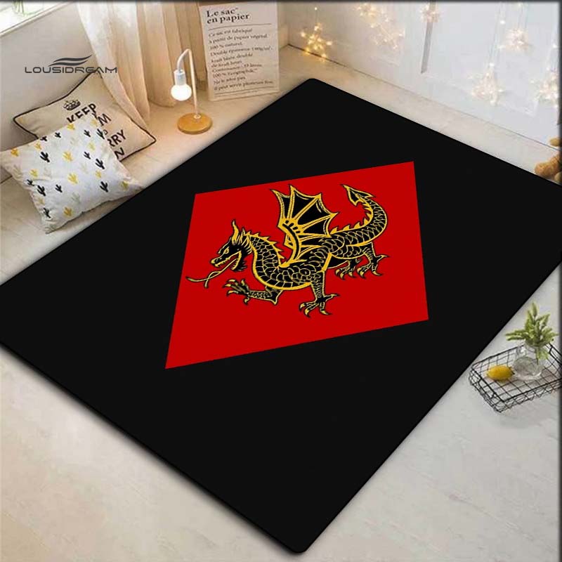 Black Background Red Diamond Golden Dragon Print Area Rug, Non Slip Soft Floor Mat Living Room Bedroom Home Decor Carpet