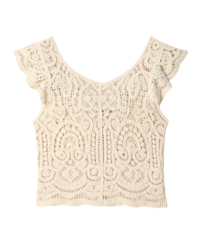 Bikini Bender Dillys Crochet Button Sleeveless Top - Beige