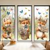 Spring Fox Window Clings Cartoon Fox Flowers Butterflies Glass Sticker Removable Cute Animal Window Decals for Home Office Shop