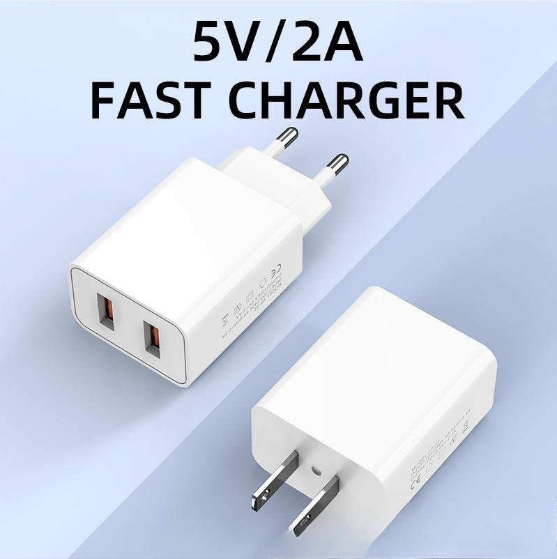 European Standard Dual Port Mobile Phone Fast Charger Head, Dual Usb US Standard 5V2A Charging Head Travel Charging Power Adapter