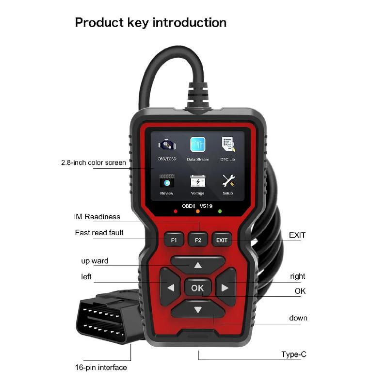V519 OBD2 Scanner Diagnostic Auto Scan Tool Tools Supports 10 Language OBDII Fixd Scanner Code Reader with 2.8-inch Color Screen