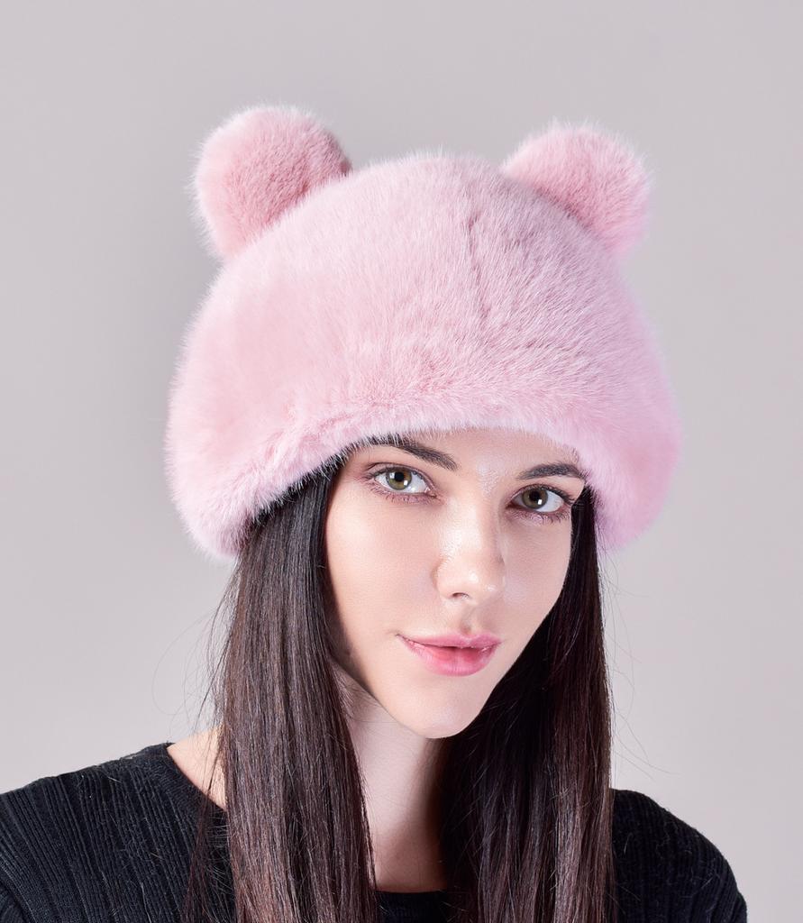 Женская зимняя теплая шапка-ушанка с имитацией меха норки, женские осенние и зимние комплекты женских шапок с искусственными волосами, уши панды, милые