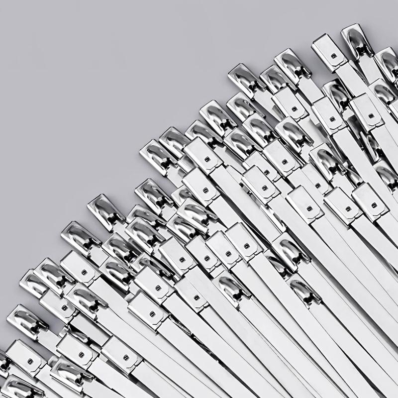 100 шт./пакет Устойчивая к ржавчине самоблокирующаяся металлическая бандажная лента для связывания, для наружного забора, кабельная стяжка из нержавеющей стали 201, для транспортных средств