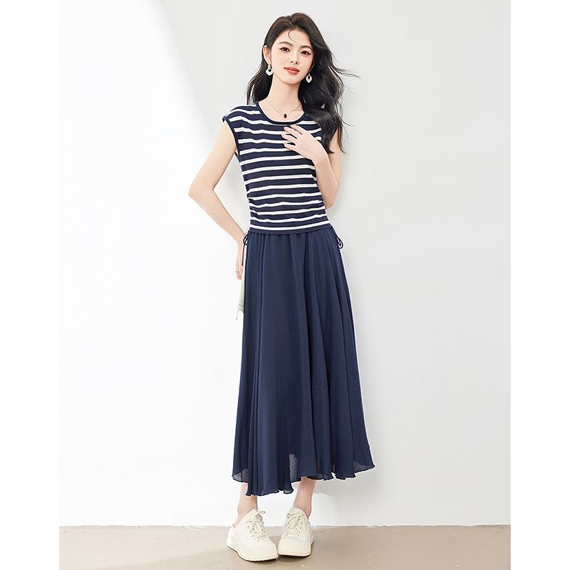 Fashion temperament striped top+skirt two-piece set