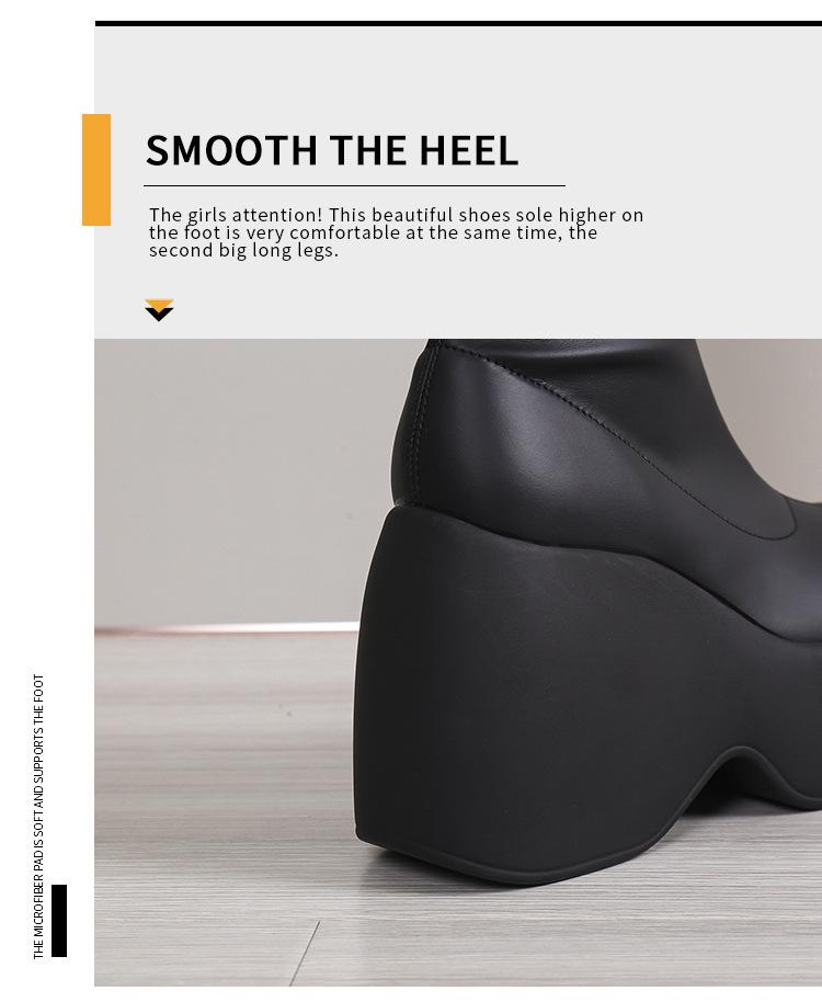 2022 Ботильоны на толстой платформе, клиновидном каблуке, с квадратным носком из кожи