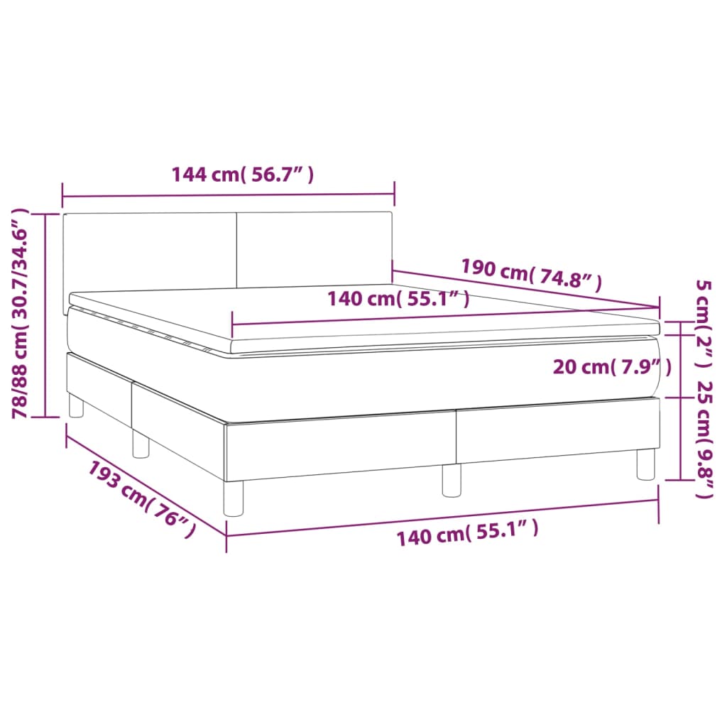 Box Spring Bed with Mattress Pink 140x190 cm Velvet