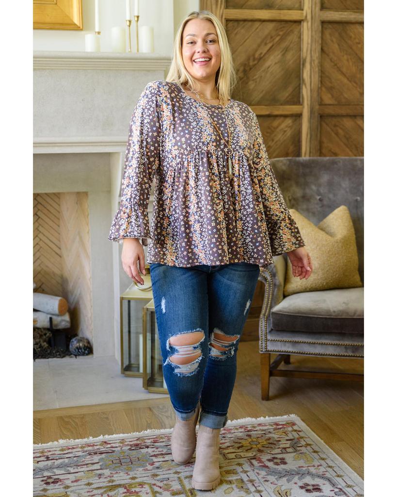 Azura Exchange Блуза Babydoll с цветочным принтом и круглым вырезом больших размеров