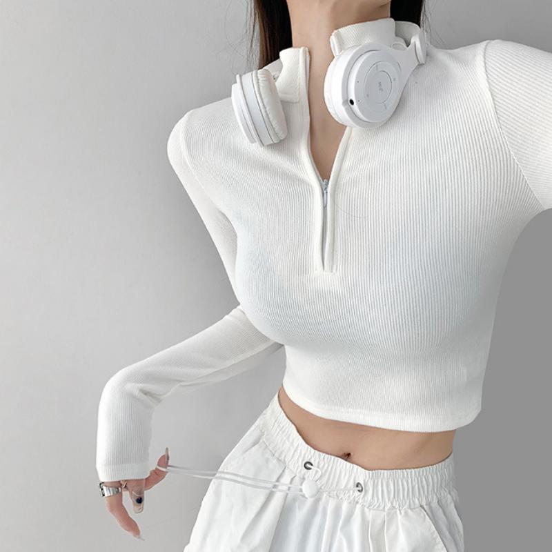 Однотонная повседневная футболка женская с длинным рукавом водолазка укороченный топ сексуальный простой стиль вечеринка клуб весна лето футболки