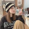 Модная полосатая шапка-бини с надписью, свободная, большого обхвата головы, осенне-зимняя, вязаная из шерсти мао, женская, теплая и утолщенная, вязаная шапка-бини