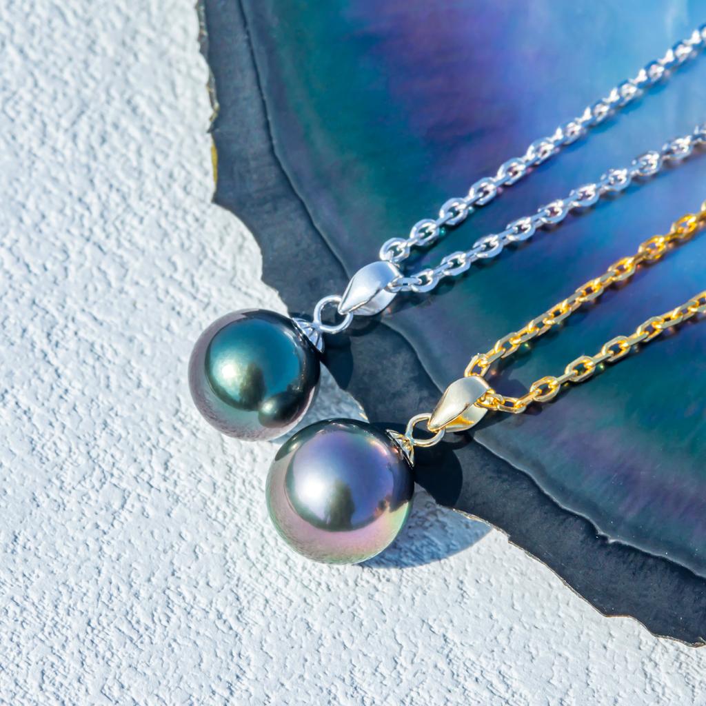 AnuJewel 18K белое золото 9-13 мм натуральный таитянский черный жемчуг муассанит кулон ожерелье серебряная цепочка морской жемчуг оптом