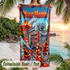 Fire Truck Theme Beach Towel Personalized Custom Name & Text Soft Quick Dry Beach Towel for Swimming Travel