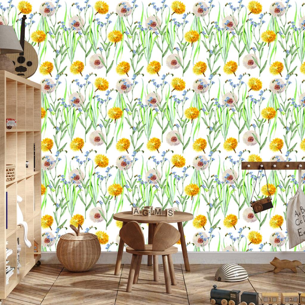 Dandelions and meadow flowers wallpaper for living room and bedroom 50x1000