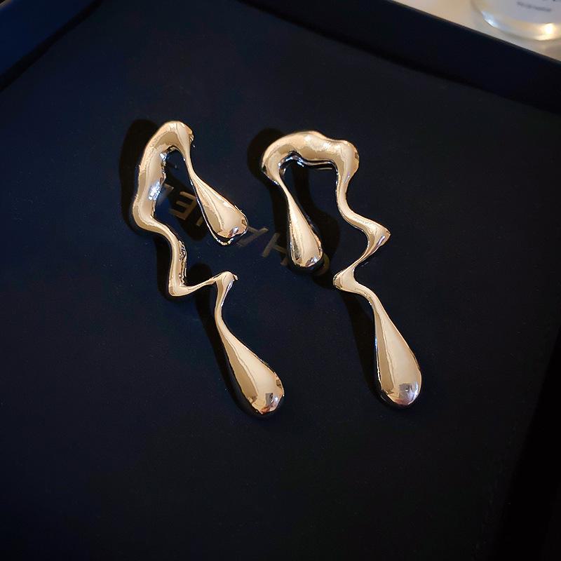 Крупные металлические серьги в европейском и американском стиле - серебряная игла, модный дизайн высокого класса для женщин