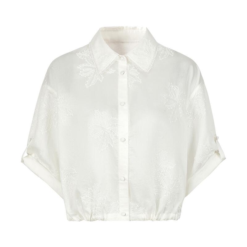 JUZUI Women's Peony Embroidered Lyocell Relaxed-Fit Shirt