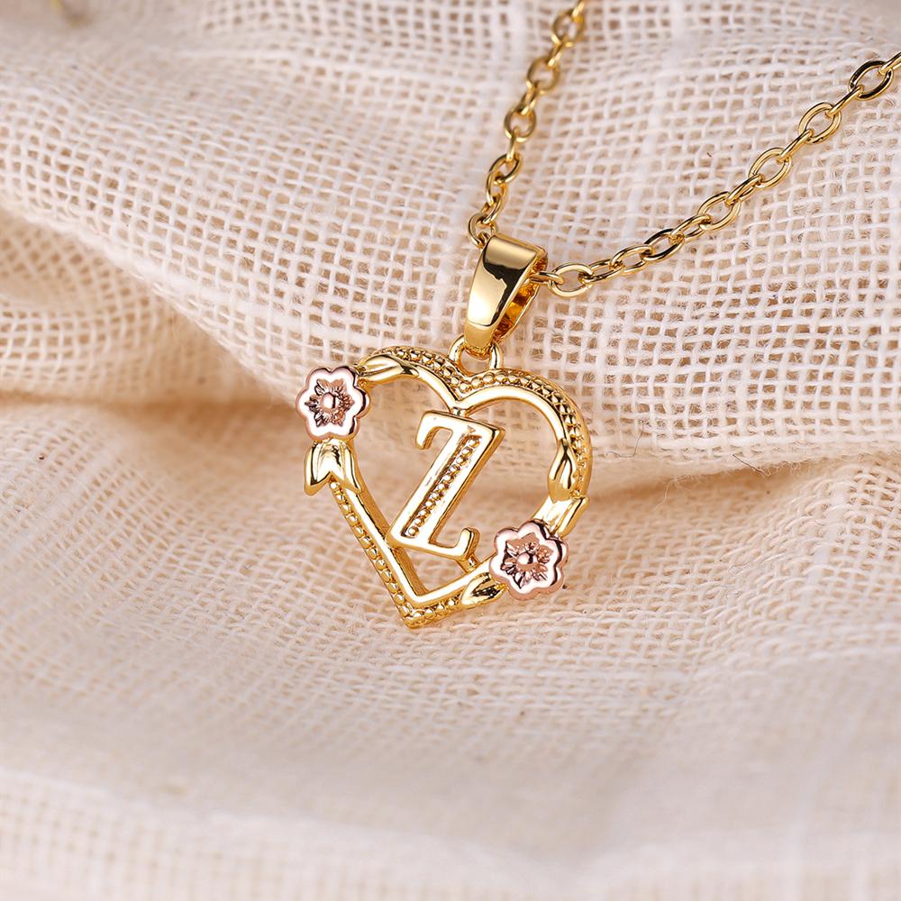 AZ буквы золотого цвета цветок инициалы ожерелье для женщин девушка сердце письмо колье ожерелье лучшие подарки алфавит ювелирные изделия