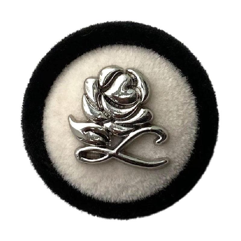 5Pcs Silver Rose Button Flocked Black And White Double-Sided Nylon Coat Button Small Fragrant Coat Wool Clothes Button