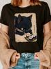 Женская графическая футболка из полиэстера с принтом кошки и суши, повседневная, с короткими рукавами и круглым вырезом