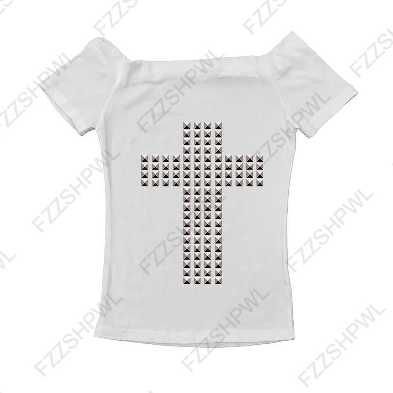 VAYLA Готическая Панк Рок Хип Хоп Женская Футболка с Коротким Рукавом Сексуальная Приталенная Шикарная Повседневная Базовая Металлический Декор Кроп-топы Y2K Эмо Одежда для Девушек