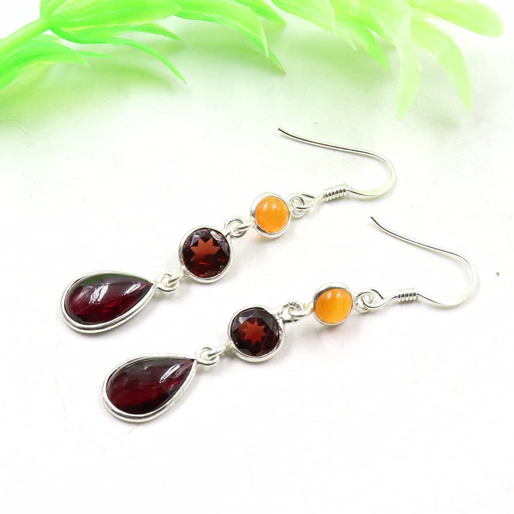 Серьги с гранатом и сердоликом, Серебряные серьги 925 пробы, Женские серьги, Подарок для нее, Дизайнерские серьги, Серьги с подвесками, Подарок на день рождения, Серьги с ободом, Подарок маме