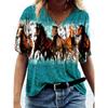 Womens Vintage Horse Print Tee - Casual V-neck, Soft Short Sleeve Top, Perfect for Spring & Summer