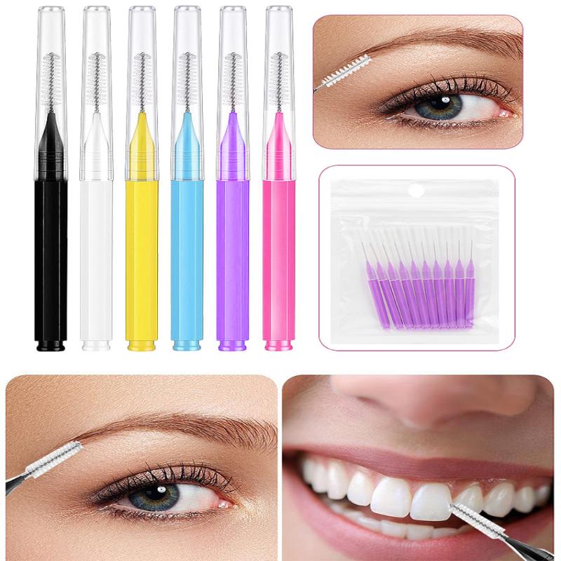 10 Piece Set Interdental Brushes for Tooth Gap Cleaning with Mascara Brushes for Multi Purpose Use in Beauty and Oral Health