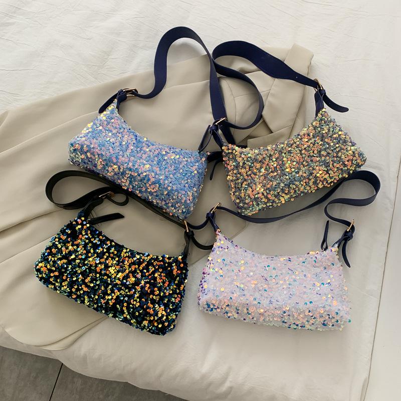 Популярная маленькая сумка с пайетками женская сумка новая модная дикая сумка через плечо подмышечная сумка-мессенджер