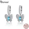 Genuine 925 Sterling Silver Luminous Clear CZ Butterfly Crystal Drop Earrings