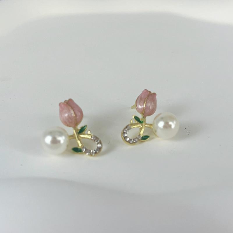 Серьги-гвоздики в стиле ретро с капающим маслом в виде цветка тюльпана, женские серьги-гвоздики с нишевым дизайном, простые и универсальные серьги с темпераментом