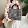 Льняная клетчатая сумка, большая вместительная клетчатая сумка для покупок, простая модная женская сумка через плечо