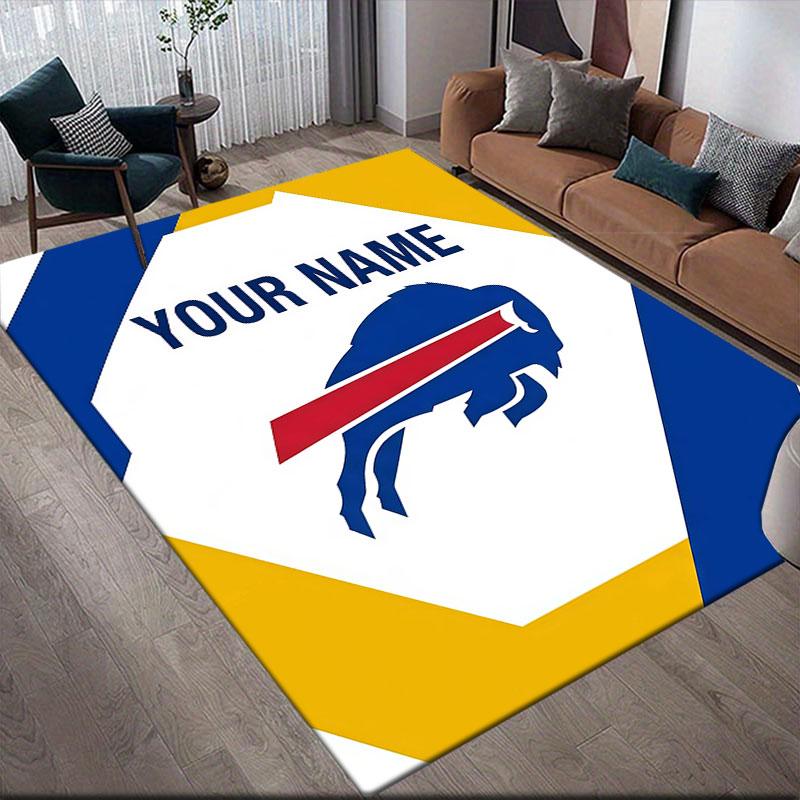 Custom Name,Buffalo Sabres Home Sofa Decoration for Living Room & Bedroom, Non‑Slip Play Flannel Floor Mat for Game Room
