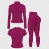 Womens Seamless Yoga 3-Piece Set: Short Top Legging Pants Long Sleeve Jacket - High Elasticity Butt Lifting To Winter