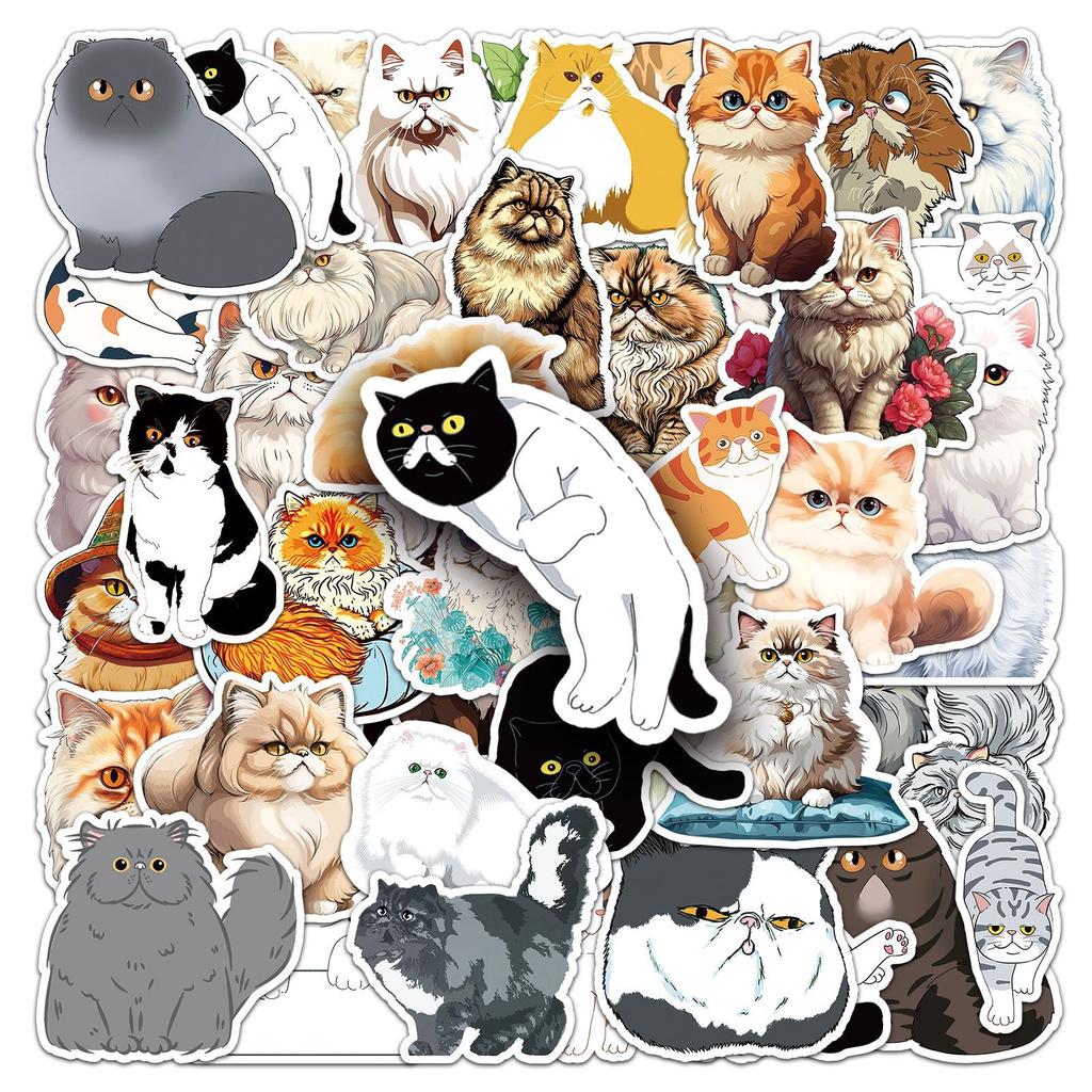 52 Persian Cat Doodle Stickers Personalized Cartoon Cute Cat Decorative Mobile Phone Water Cup Suitcase Stickers